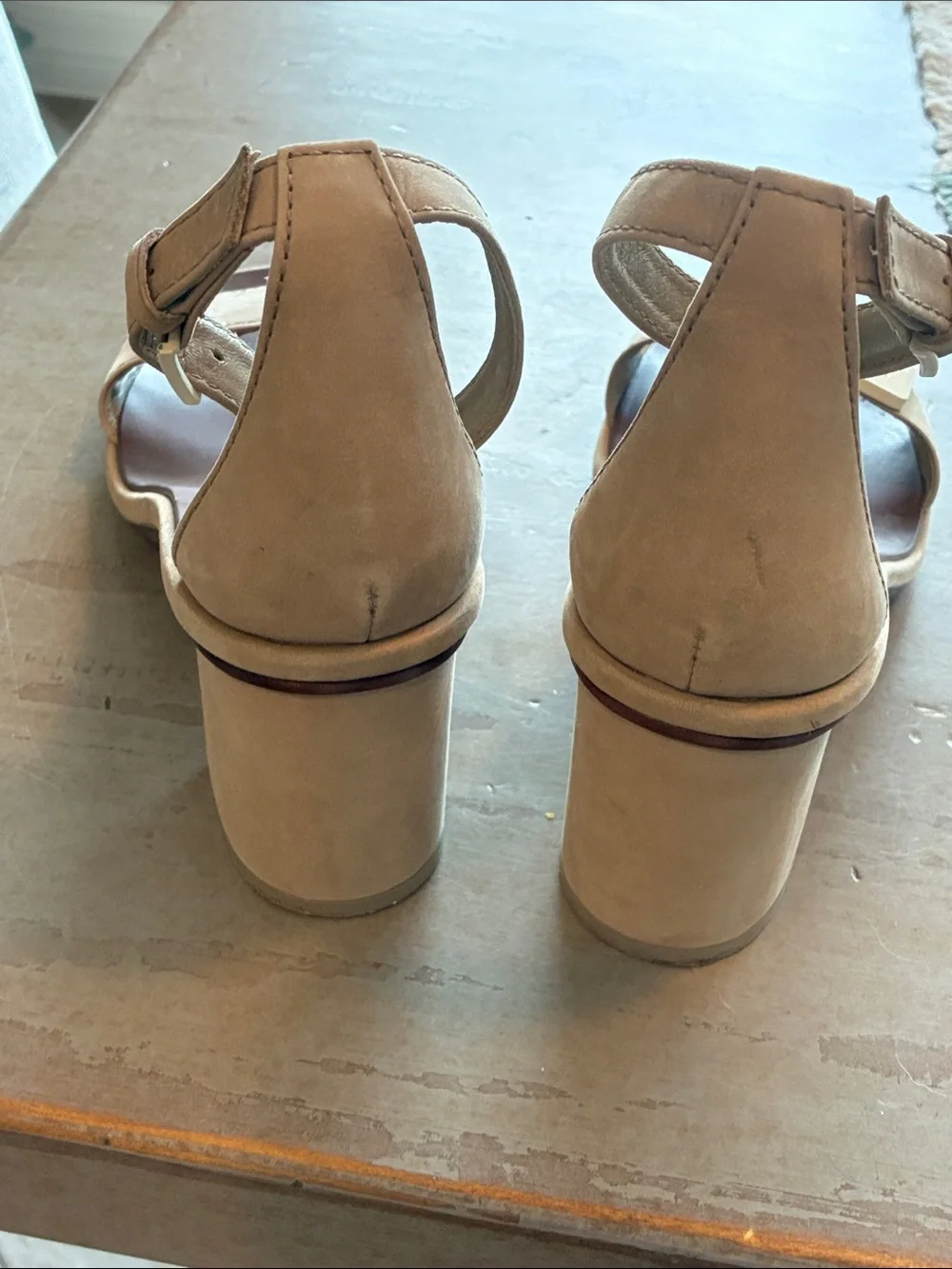 Tory Burch Taupe Suede Ankle-Strap Block Heel Sandals